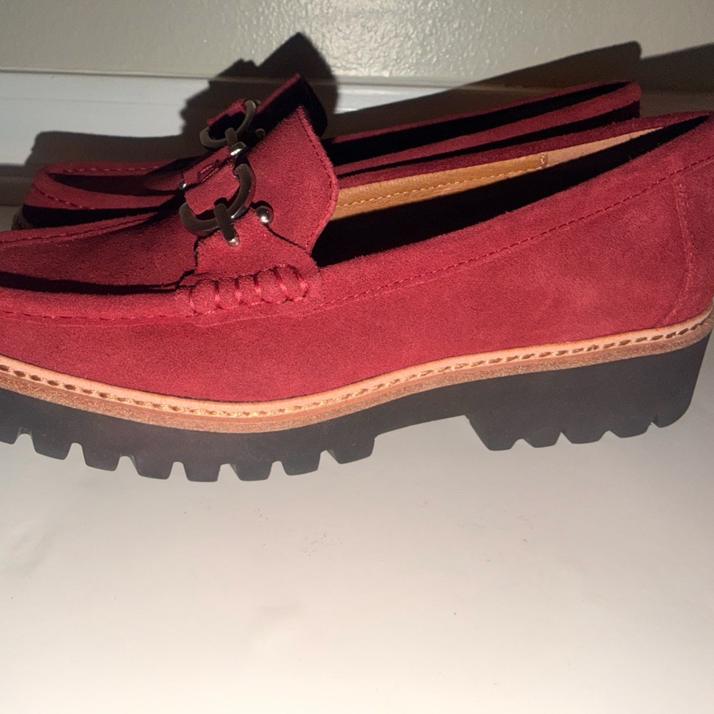 Donald Pliner Helio Red Suede Horsebit Leather Loafers - Picture 6 of 10